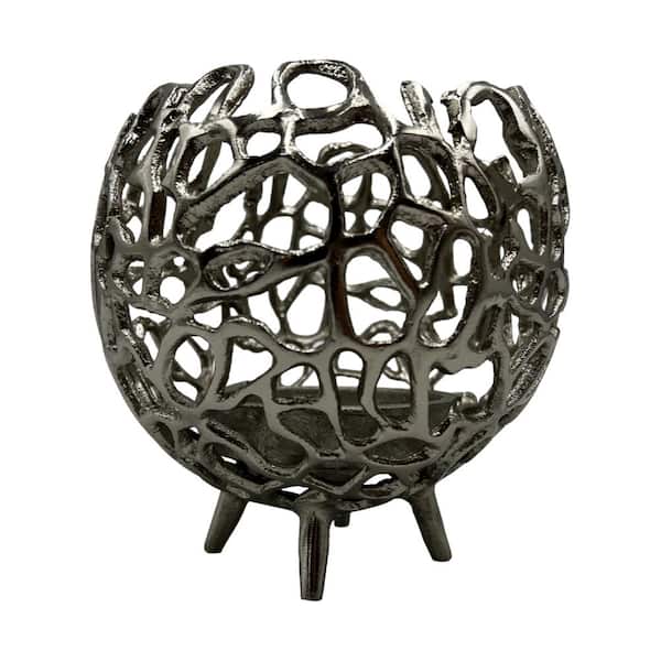 castellousa 8 in. Round Orbital Aluminum Candle Holder in Nickel