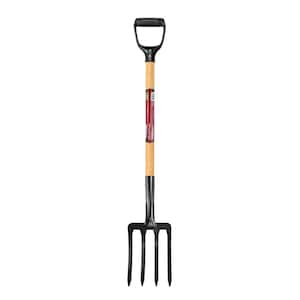 28 in. D-Grip Short Wood Handle 4-Tine Spading Garden Fork