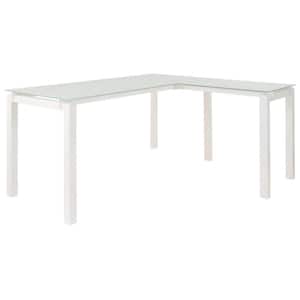 61 in. L-Shaped Metal Writing Desks with Frosted Glass Top