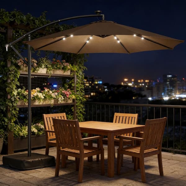 belleville 8 ft patio umbrella in tan Runesay 9.6 ft. x 8 ft Cantilever Patio Umbrella in Tan Solar Adjustable Polyester Canopy (Only Umbrella)