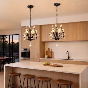 BICIK 33 in. 6-Light Matte Black Modern Contemporary Crystal Chandelier ...