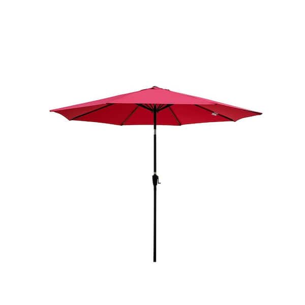 10 ft. Steel Push-Up Patio Umbrella in Red with Crank and Tilt, UV-Resistant