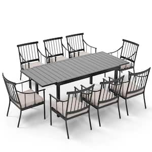 9-Piece Metal Outdoor Dining Set with Beige Cushions