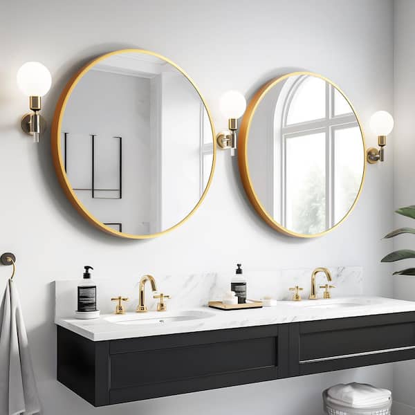 Dovelina 31 in. W x 31 in. H Round Aluminum Alloy Framed Bathroom Vanity Mirror Gold Wall Mirror (2-Peices)