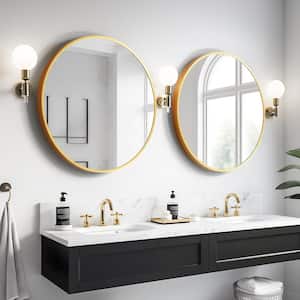 31 in. W x 31 in. H Round Aluminum Alloy Framed Bathroom Vanity Mirror Gold Wall Mirror (2-Peices)