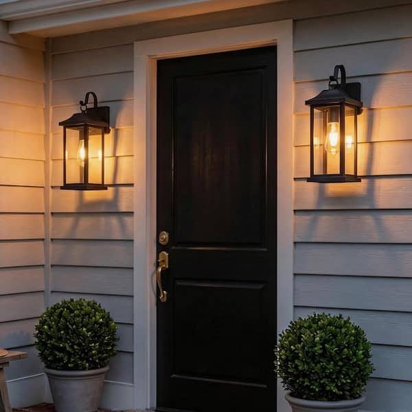C Cattleya 16.75 in. Black Outdoor Hardwired Wall Lantern Sconce