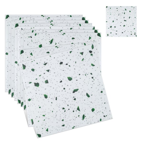 11.81 in. x 11.81 in. Vinyl Peel and Stick Backsplash Tile, Wall Tile for Kitchen and Bathroom, Green & White (10-Pack)