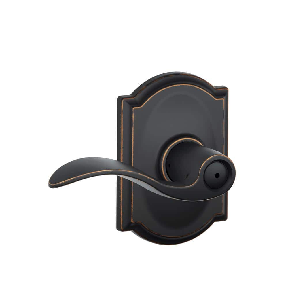 Schlage Accent Aged Bronze Privacy Bed/Bath Door Handle with Camelot Trim  F40 ACC 716 CAM