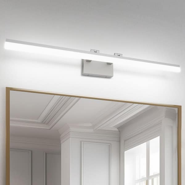 JUSHENG 39 in. 1 Light Silver LED Vanity Light Bar with Aluminum Frosted Dimmable 5500K Light