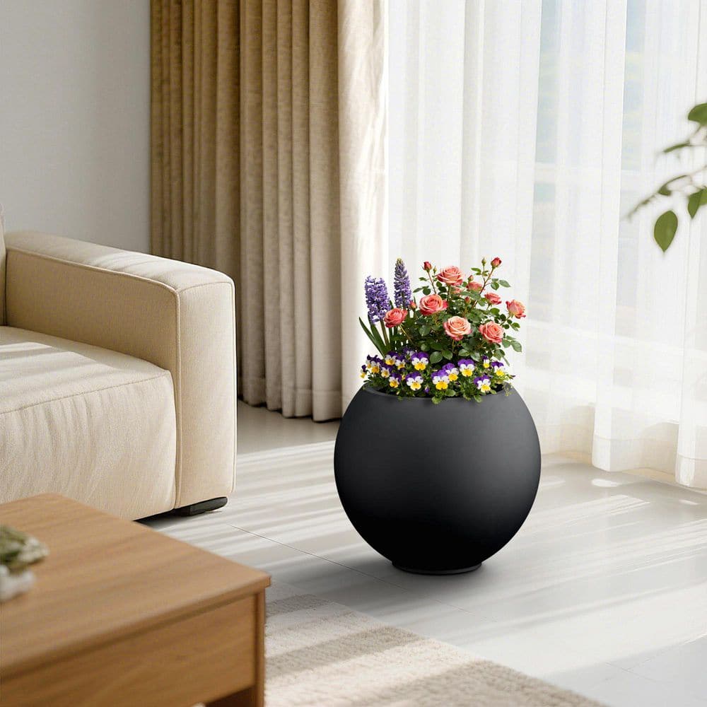 19.5in. Large Concrete Round Planter / Pot with Enhanced Interior with drainage holes Indoor Outdoor Pot, Matte Black price history on PriceWatchPro
