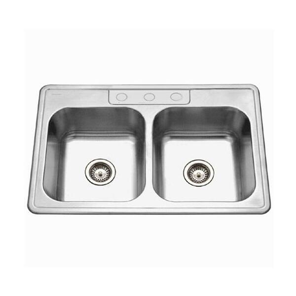 HOUZER Glowtone Series Drop-In Stainless Steel 33 in. 3-Hole Single Bowl Kitchen Sink