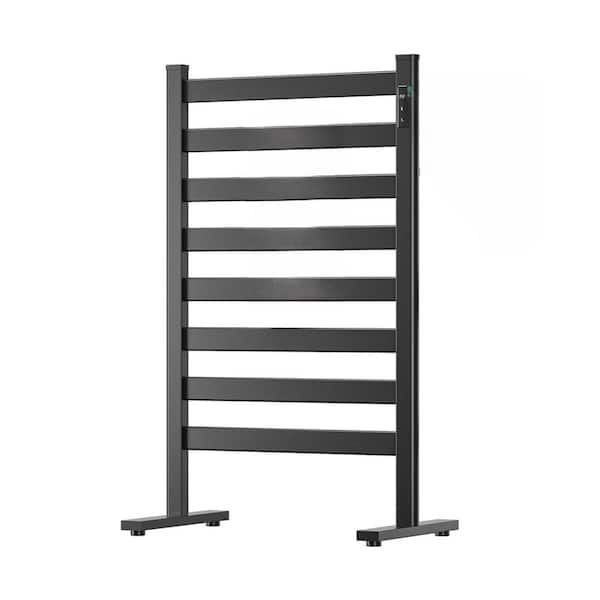 Freestanding 8-Bar Heated Towel Rack Smart Electric Warmer with Timer Fast Heating Plug-in Black