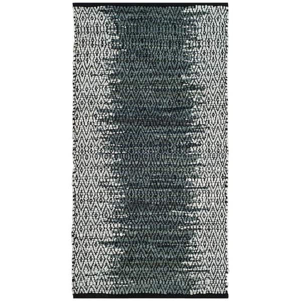 Vintage Leather 2 ft. x 4 ft. Light Gray/Charcoal Striped Distressed Area Rug