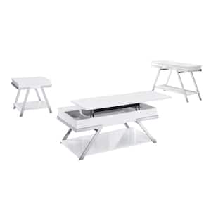 Gales 3-Piece 47.5 in. White and Chrome Rectangle Wood Coffee Table Set