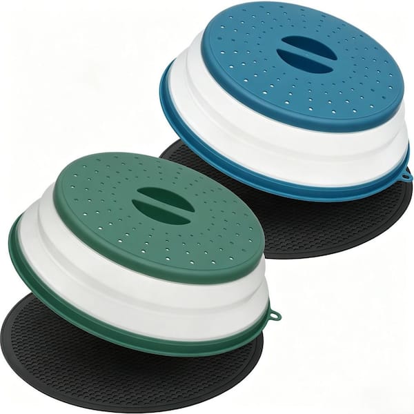 4-Piece Vented BPA-Free Silicone and Plastic Microwave Splatter Cover Mat Set with Dishwasher Safe