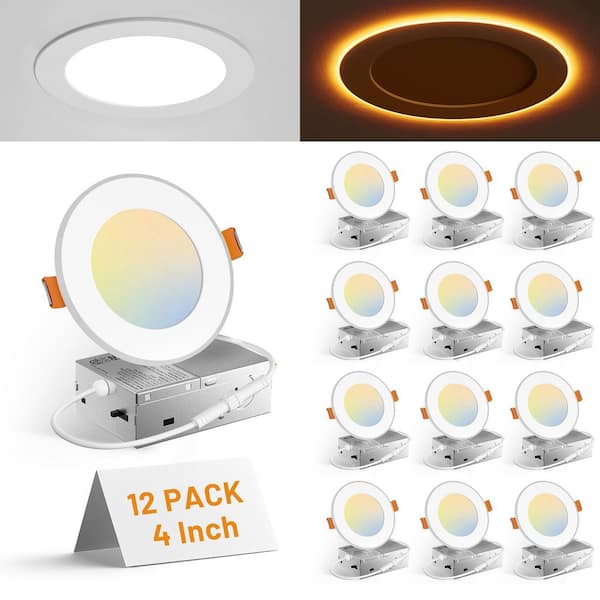 4 in. 12-Pack Adjustable CCT Recessed Light Remodel IC Rating Dimmable Indoor Integrated LED Recessed Light Trim