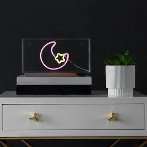 Moon 5.9 in. Pink/Yellow Contemporary Glam Acrylic Box USB Operated LED Neon Lamp