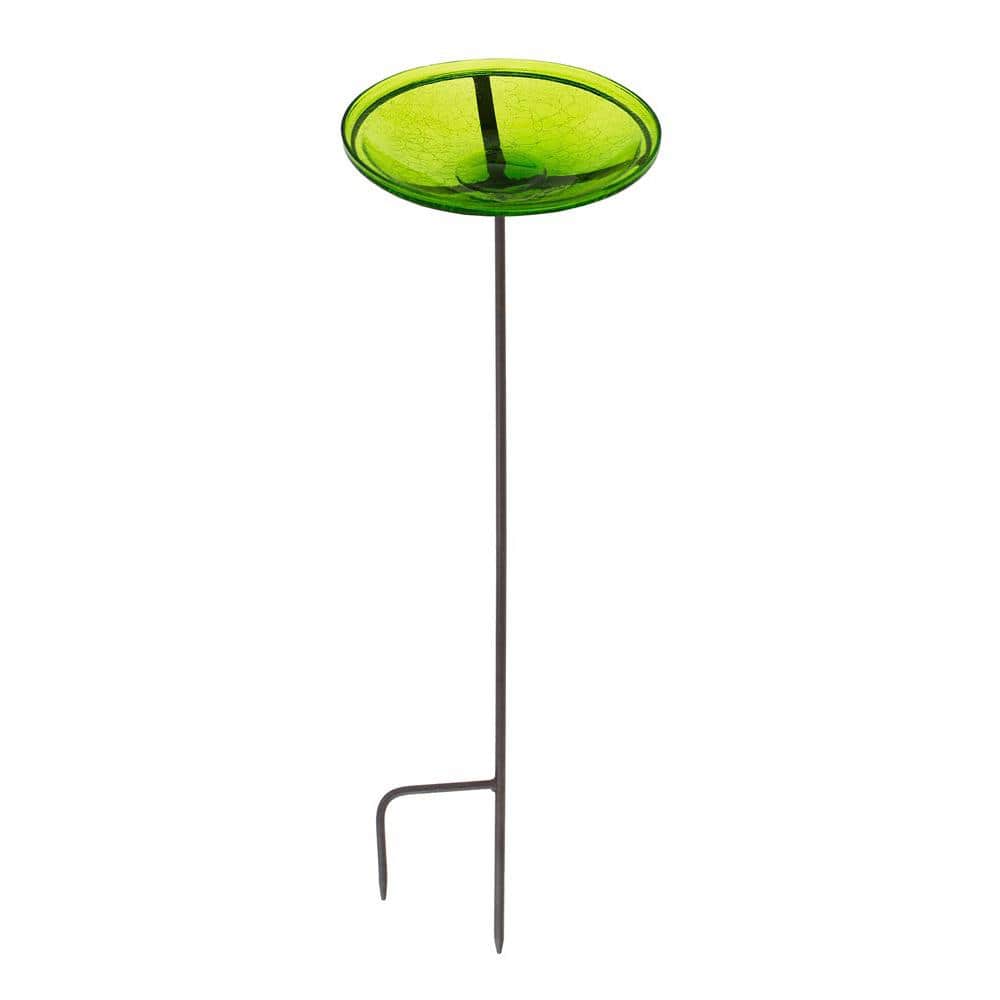 Fern Green 14-Inch Crackle Glass Hanging Birdbath Bowl