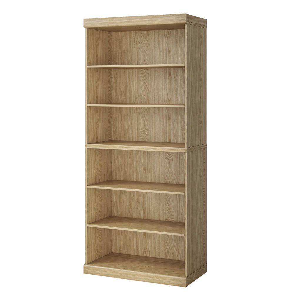72 in. Tall Natural Wood 4-Shelf Standard Bookcase with Adjustable Shelves, Storage
