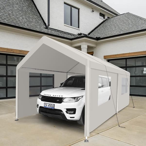 10 ft. x 20 ft. Carport with High Roll-up Door and All Weather PE Tarp for Outdoor Storage Shelter-White