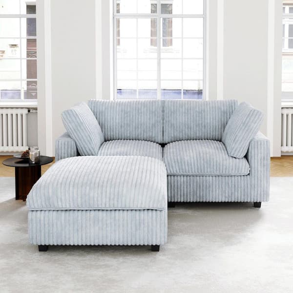 78.7 in. Square Arm Plush Velvet Modular 2-Seats Loveseat Sofa Cloud Couch Sectional Sofa with Ottoman in. Gray