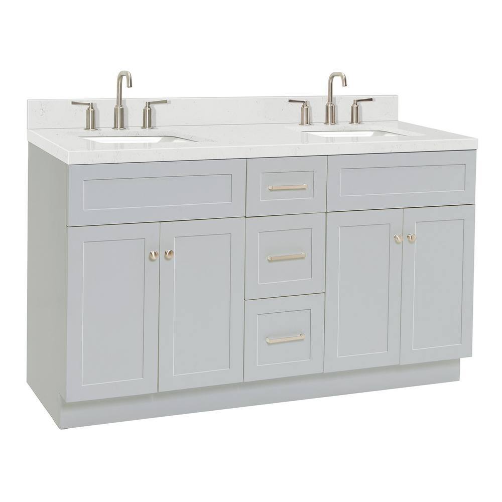 Gray 60" Freestanding Double Basin Vanity with Quartz Top