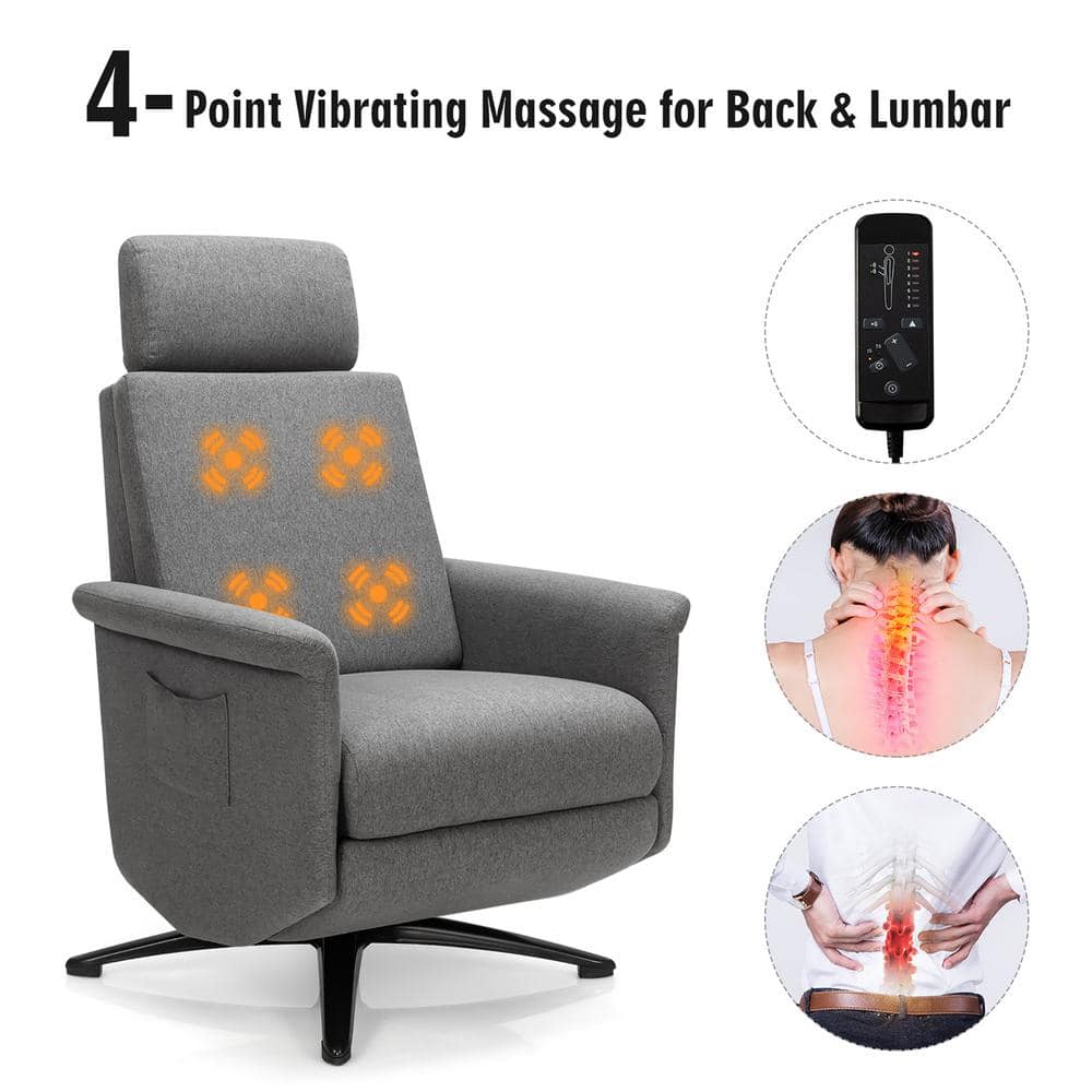 Gray Fabric Ergonomic Swivel Massage Recliner with Metal Frame