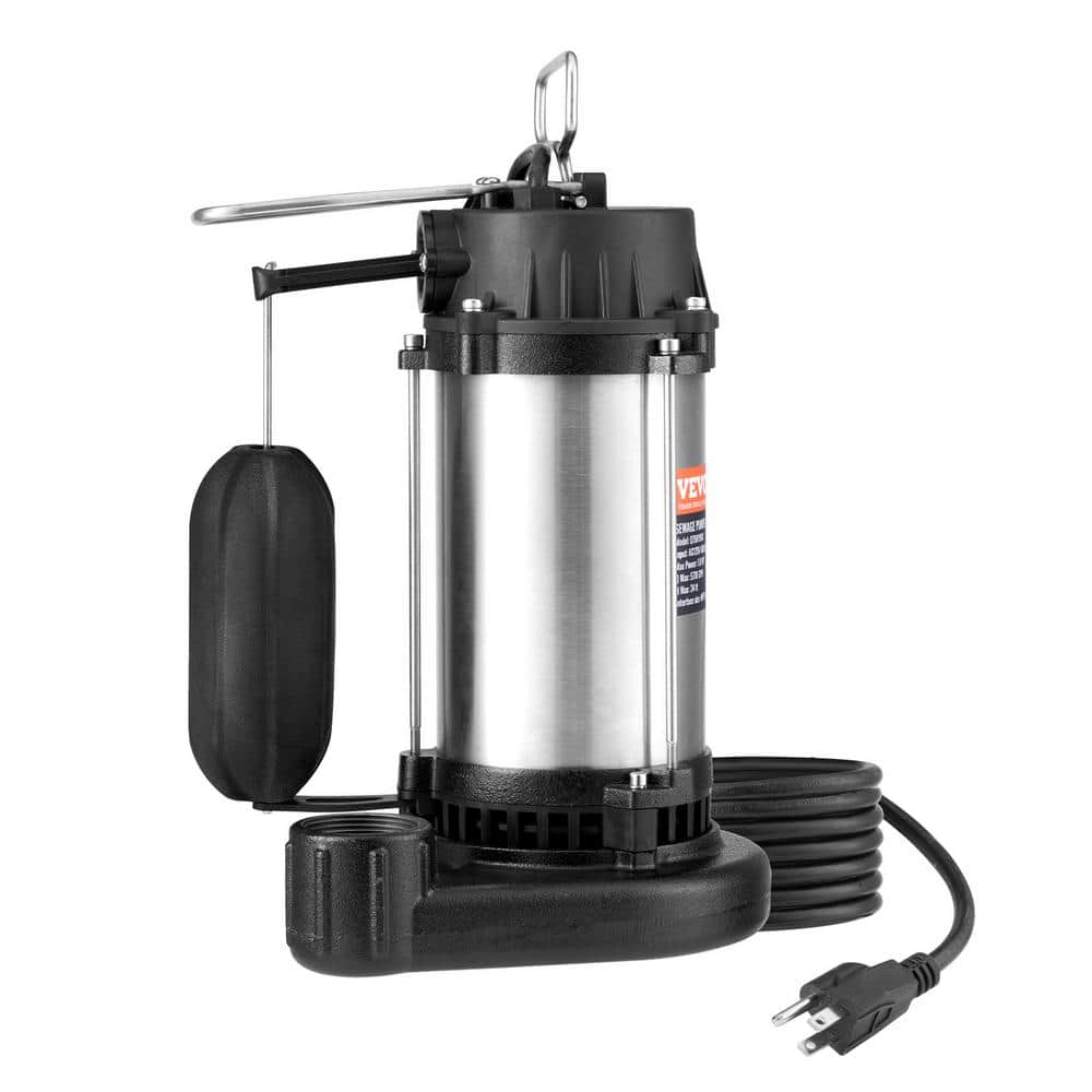 VEVOR 1HP Cast Iron Submersible Sewage Pump with 10 ft. Power Cord and ...