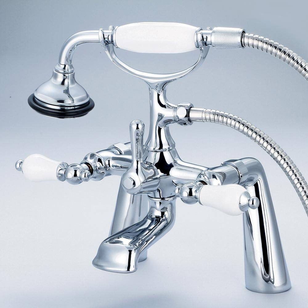 Chrome Vintage Deck Mount Tub Faucet with Handheld Shower