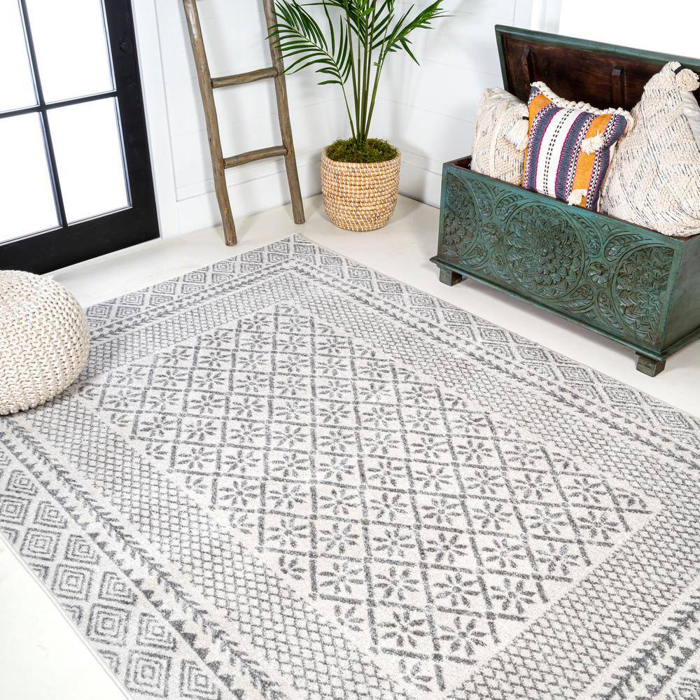 Athens Geometric Boho 5x8 Gray Synthetic Area Rug