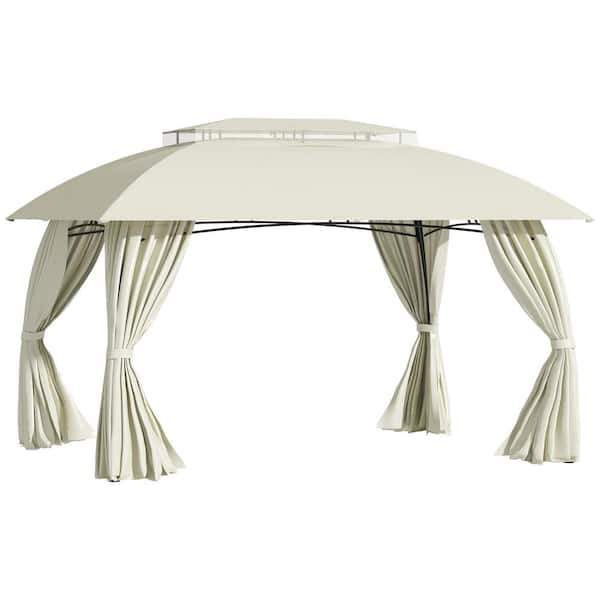 Sudzendf 10 ft. x 13 ft. Beige Gazebo Canopy with Double Vented Roof, Steel Frame, Curtain Sidewalls