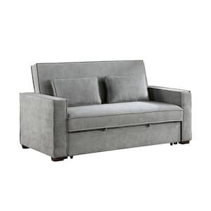 Elmont 71.5 in. Straight Arm Textured Fabric Upholstered Rectangle Convertible Studio Sofa with Pull-out Bed in. Gray