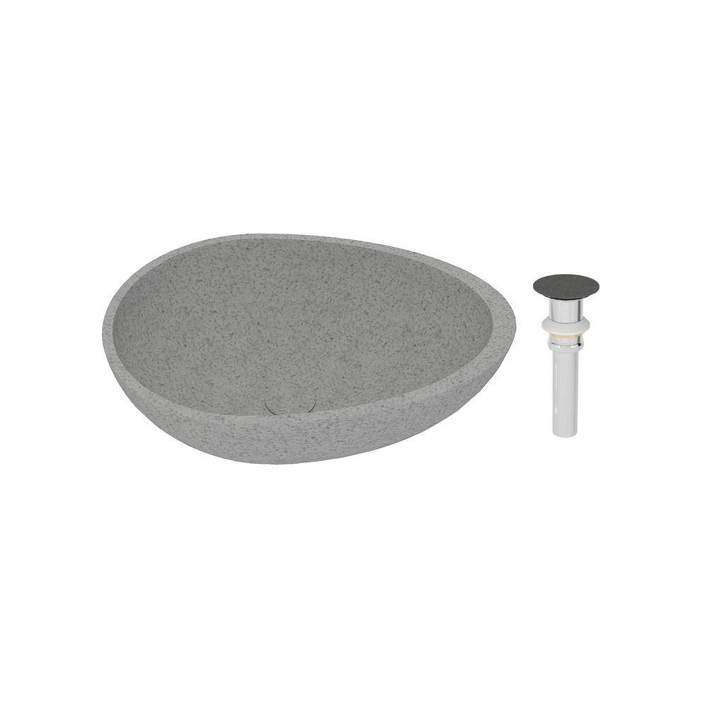 21 in. Concrete Egg-Shaped Vessel Bathroom Sink in Mottled Bluish Gray with Matching Drain price history on PriceWatchPro