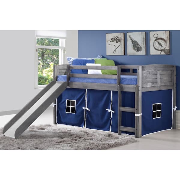 Donco Kids Antique Grey Twin Louver Low, Bunk Bed Play Tent