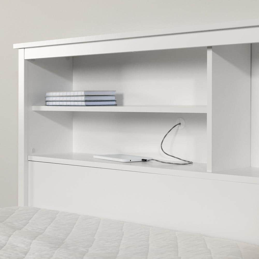 Twin White Wood Headboard with Storage Shelves