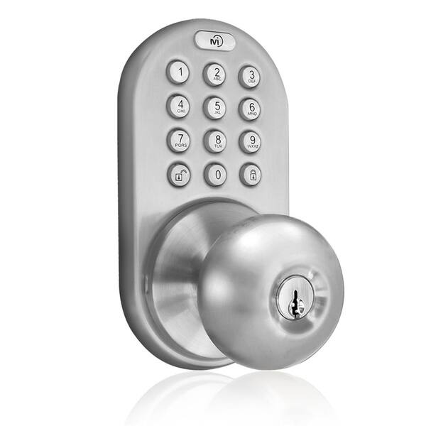 MiLocks Satin Nickle Single-Cylinder Electronic Door Knob with Keyless Back-Lit Keypad Entry