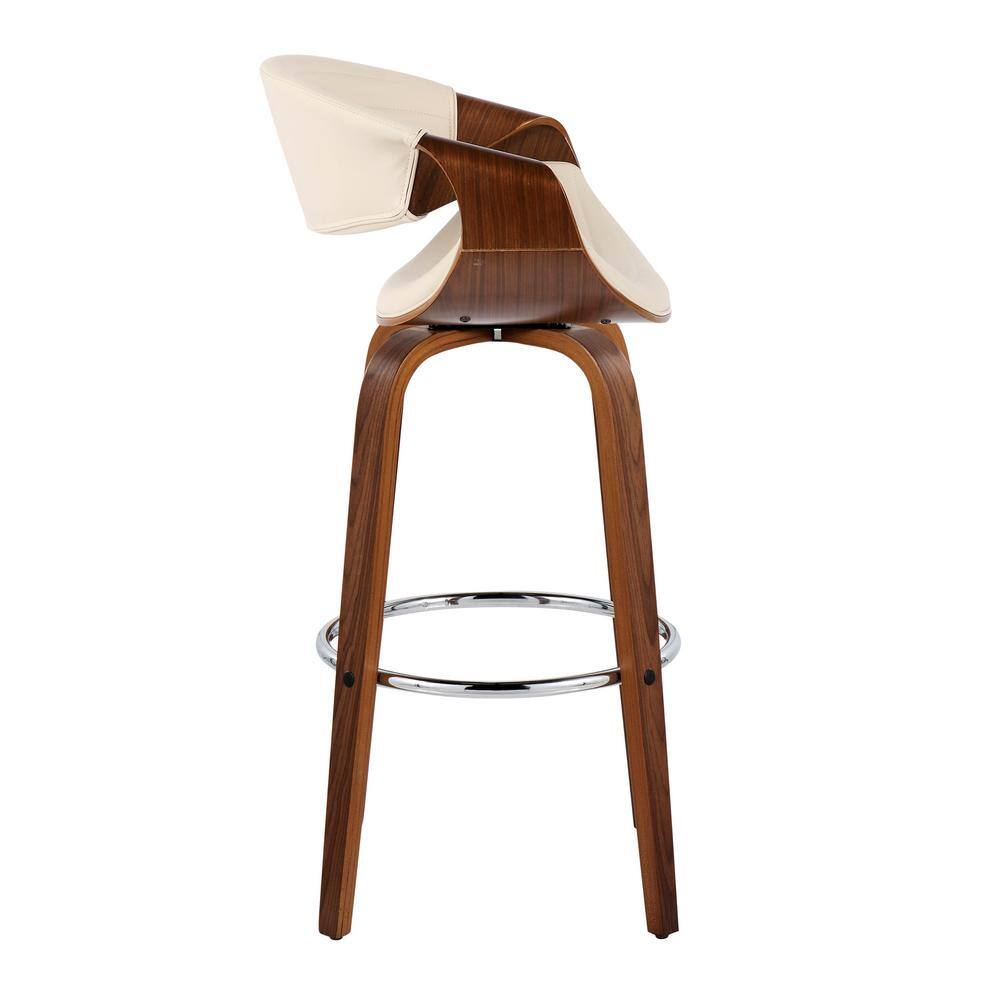 Cream Swivel Walnut and Chrome Bar Stools Set of 2