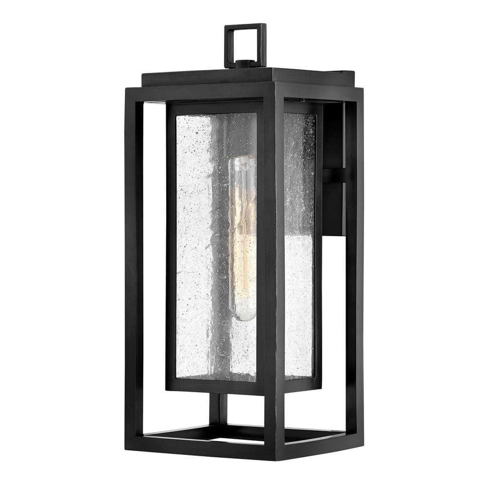 Black 16" Modern Outdoor Wall Light with Clear Seedy Glass
