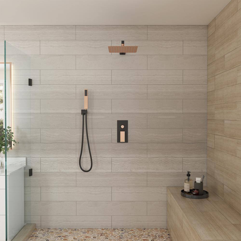 Gold and Black Wall Mounted Rain Shower System with Handheld