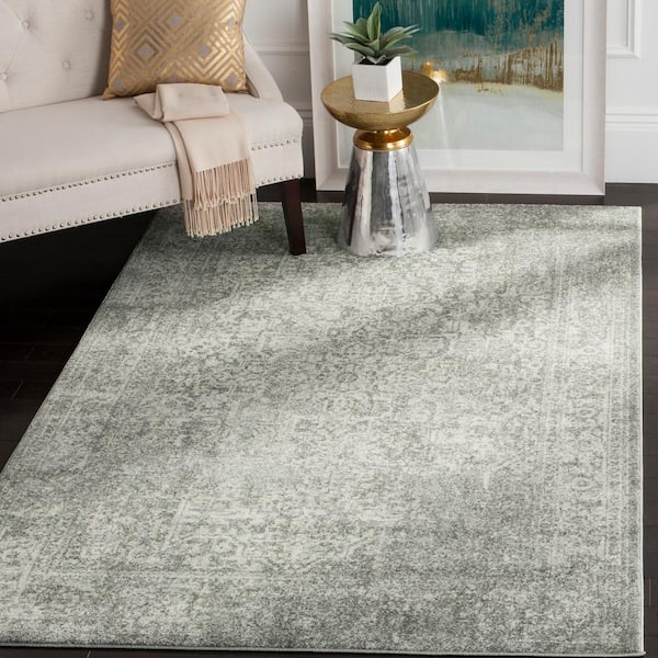 Evoke Silver/Ivory Doormat 3 ft. x 5 ft. Distressed Border Medallion Area Rug