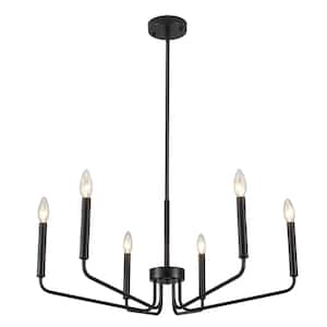 6-Light Rustic Black Candlestick Hanging Island Linear Chandelier for Kitchen Island