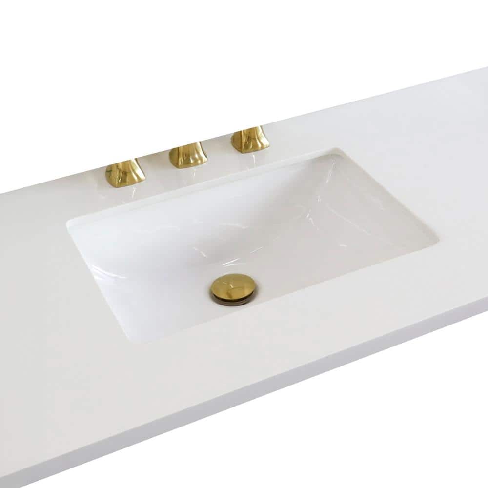 43 in. White Quartz Top with Single White Ceramic Rectangular Sink