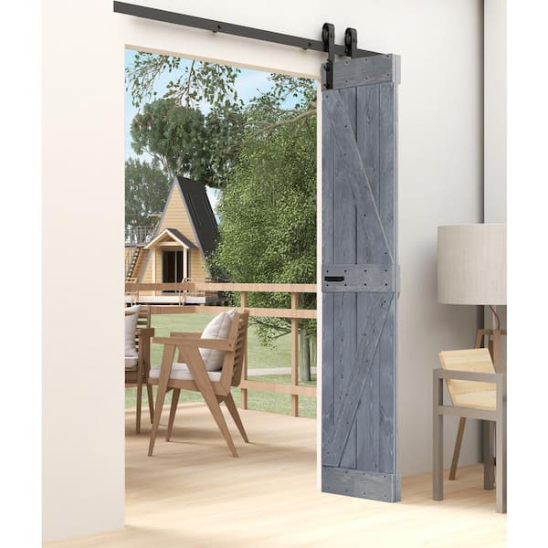 ISLIFE K Style 24in. x 84in.(12 in. x 84 in. x 2-Panels)Dark Gray Solid Wood Bi-Fold Door With Hardware-Assembly Needed