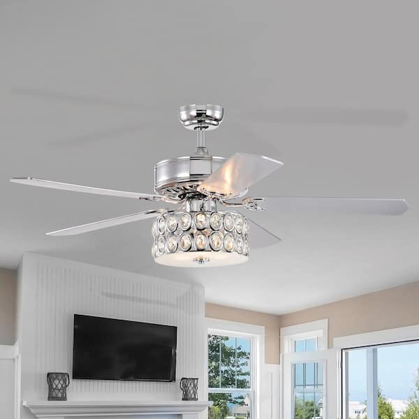 Danae 52 in. Indoor Chrome Glam Reversible Ceiling Fan with Crystal Light and Remote Control