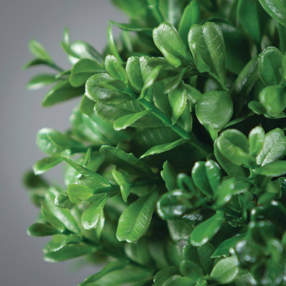 Green Plastic Double Boxwood Topiary in White Pot