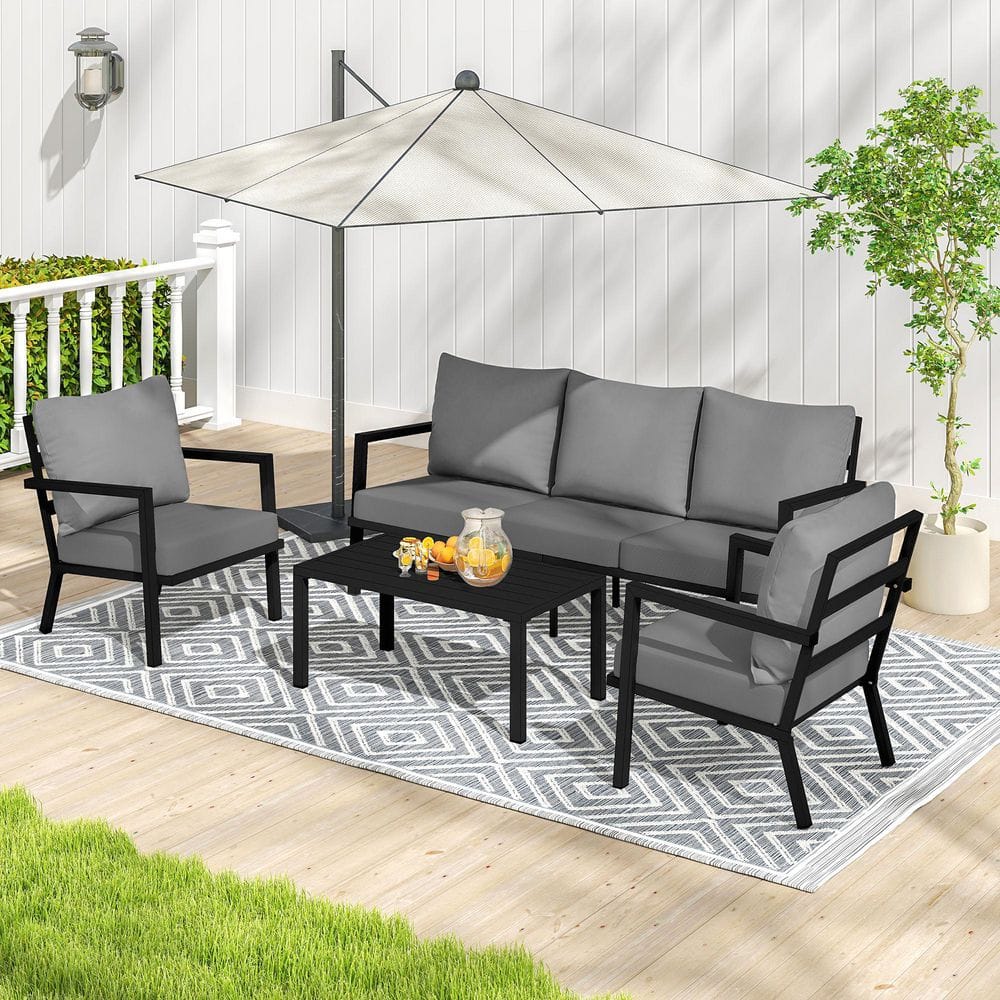 MornLift 4-Piece Aluminum Outdoor Patio Conversation Set with Gray Cushions, Sofa and Coffee Table price history on PriceWatchPro