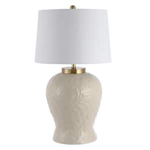 Regency Palm Leaf 31.5 in. Cream Ceramic/Metal Bohemian Cottage LED Table Lamp