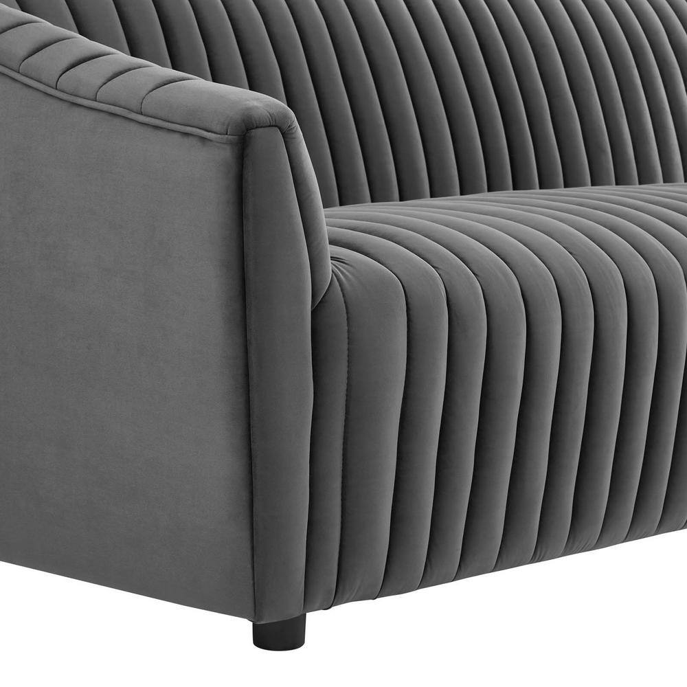 Charcoal Velvet Channel Tufted Loveseat with Dense Foam Padding