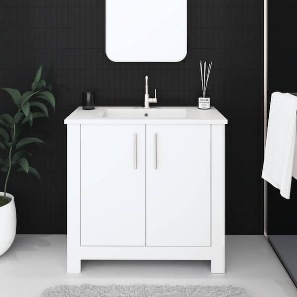 Austin 36 in. W x 20 in. D Bath Vanity in White with Acrylic Vanity Top in Vanity in White with White Basin