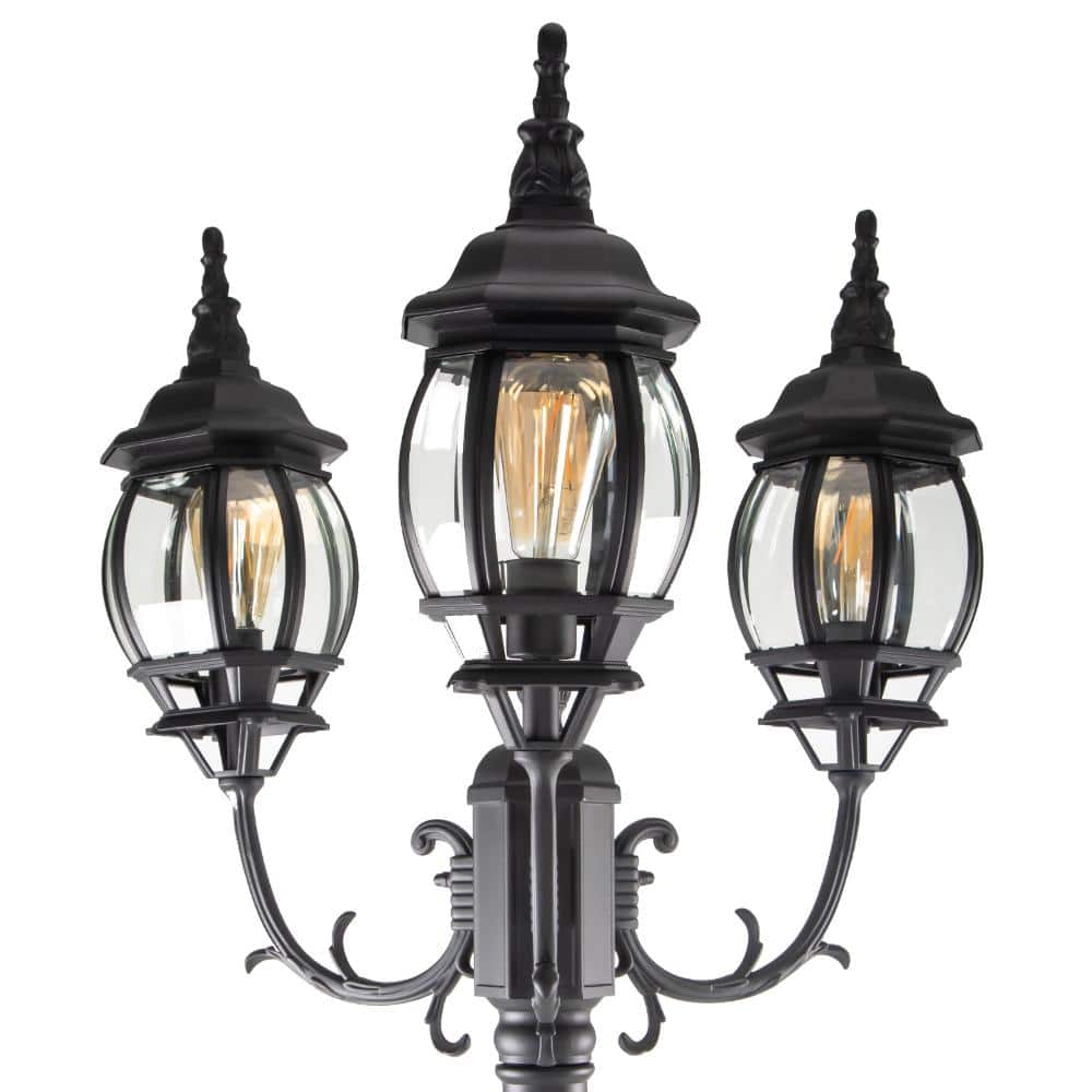 Black Cast Aluminum 3-Head Outdoor Post Light
